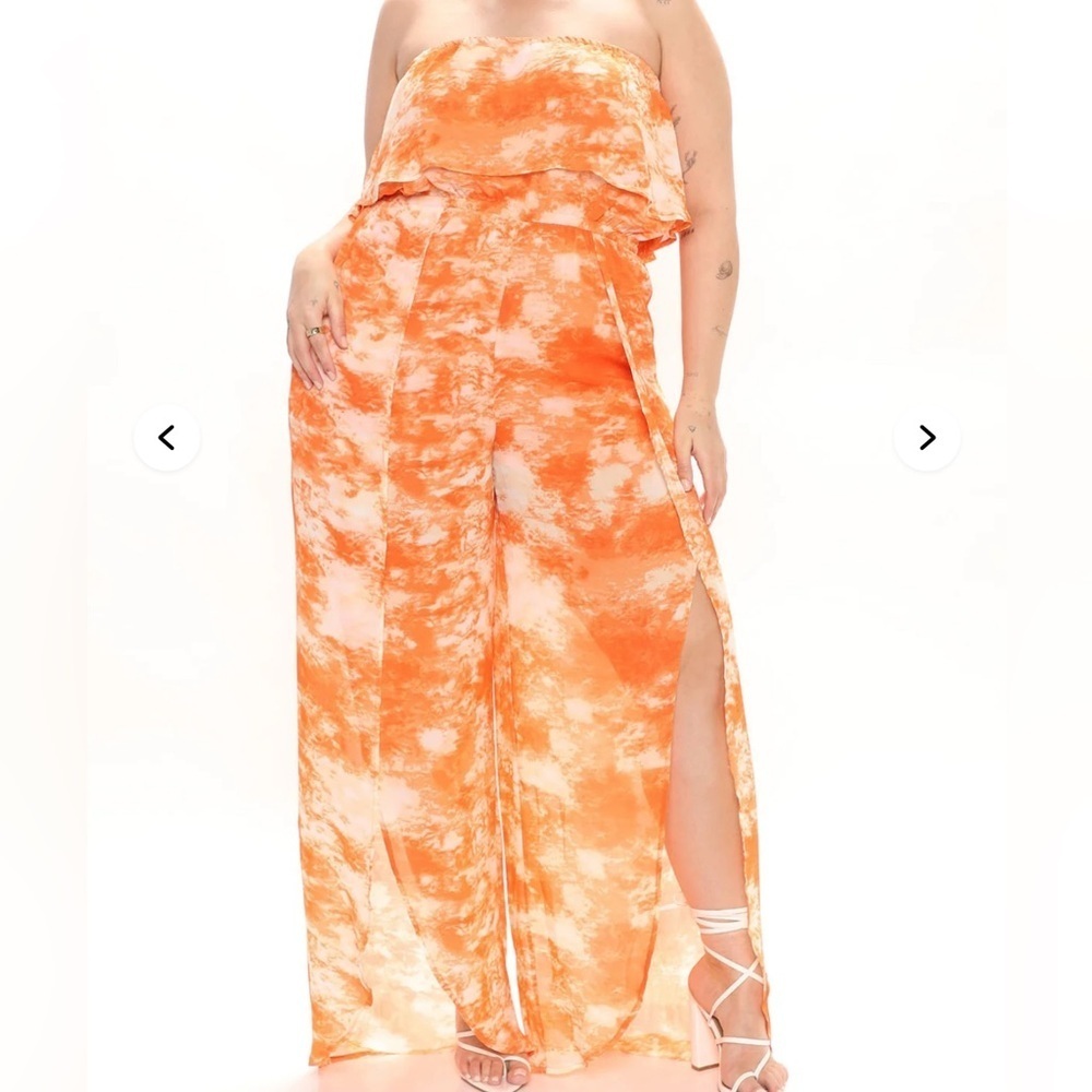 New Fashion Nova Strapless Orange Jumpsuit - Picture 1 of 5